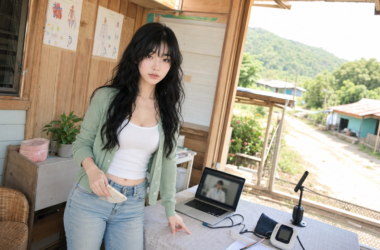 Aver sets up a rural telehealth visit with a laptop doctor call, blood pressure monitor, and home care notebook
