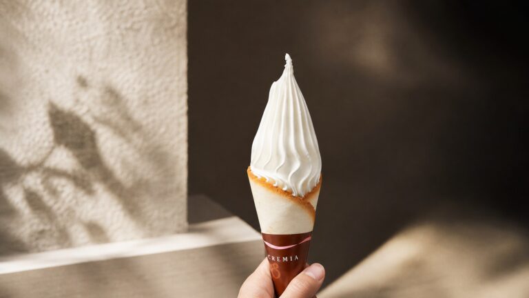 Cremia premium Japanese soft-serve ice cream in a langue de chat cookie cone